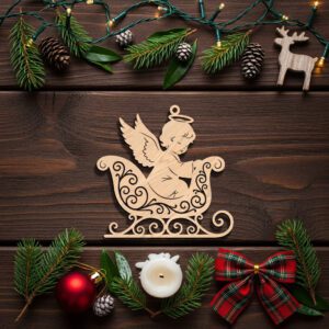 Angel Sleigh Ornament, Christmas Silhouette Design, Laser Engraved