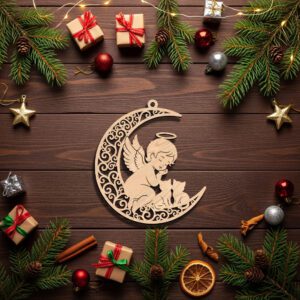 Cat Angel Ornament File, Christmas Moon and Cats