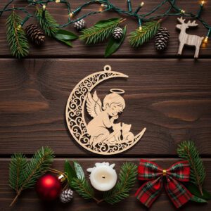 Cat Angel Ornament File, Christmas Moon and Cats