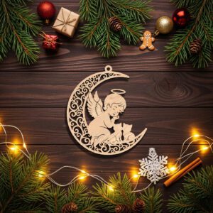 Cat Angel Ornament File, Christmas Moon and Cats