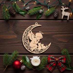 Cat Ornament Laser Design, Angel on Moon with
