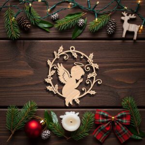 Christmas Angel Ornament Digital File, Holiday Holly Wreath