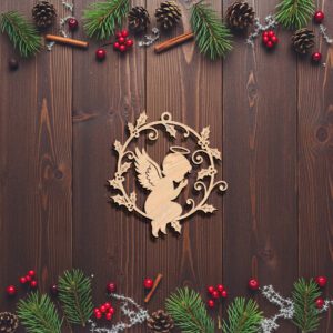 Christmas Angel Ornament Digital File, Holiday Holly Wreath