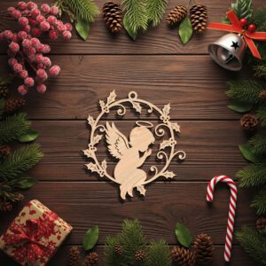 Christmas Angel Ornament Digital File, Holiday Holly Wreath