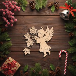 Christmas Angel Ornament Digital File, Maple Leaf Holiday