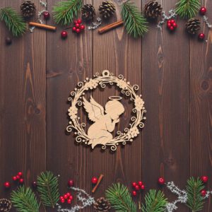 Christmas Angel Ornament Digital File, Wreath Silhouette for