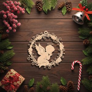 Christmas Angel Ornament Digital File, Wreath Silhouette for