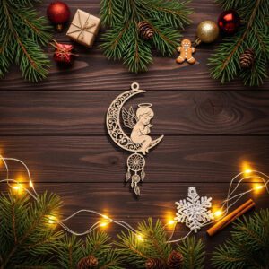 Christmas Angel Ornament File, Moon Dreamcatcher Silhouette, Boho