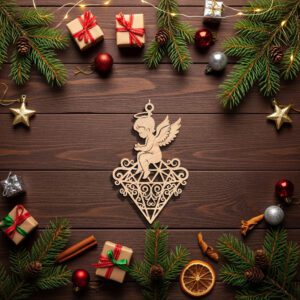 Christmas Angel Ornament, Laser Engraved Silhouette, Digital Download