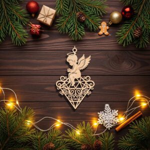 Christmas Angel Ornament, Laser Engraved Silhouette, Digital Download