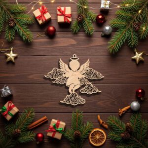 Christmas Angel Ornament Laser File, Cloud Design, Holiday
