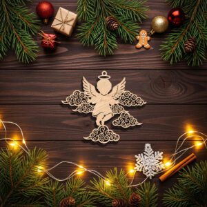Christmas Angel Ornament Laser File, Cloud Design, Holiday