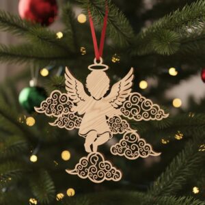Christmas Angel Ornament Laser File, Cloud Design, Holiday