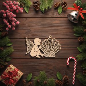 Christmas Angel Ornament Laser File, Coastal Seashell Style,