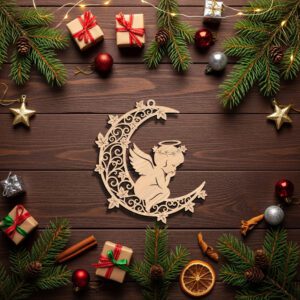Christmas Angel Ornament Laser File, Moon Design, Cricut