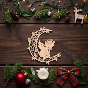 Christmas Angel Ornament Laser File, Moon Design, Cricut