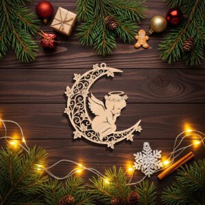Christmas Angel Ornament Laser File, Moon Design, Cricut