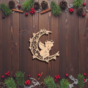 Christmas Angel Ornament Laser File, Moon Design, Cricut