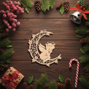 Christmas Angel Ornament Laser File, Moon Design, Cricut