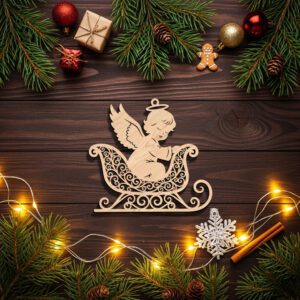 Christmas Angel Ornament Laser File, Sleigh Design, Holiday
