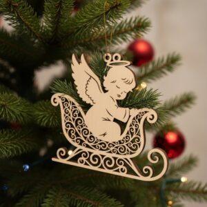Christmas Angel Ornament Laser File, Sleigh Design, Holiday
