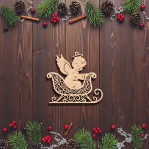 Christmas Angel Ornament Laser File, Sleigh Design, Holiday