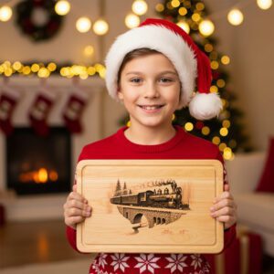 Christmas Laser Engraving File, Classic Train Charcuterie Board,
