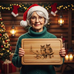 Christmas Owl Laser Engraving File, Charcuterie Board Design