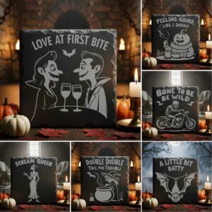 Halloween Coaster Engraving Bundle, Funny Spooky Quotes, Slate