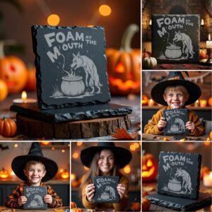 Halloween Slate Coaster Design Bundle, 9 Funny Engraving