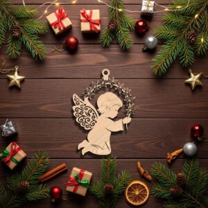 Kneeling Angel Ornament Silhouette, Christmas Decor, Laser Craft