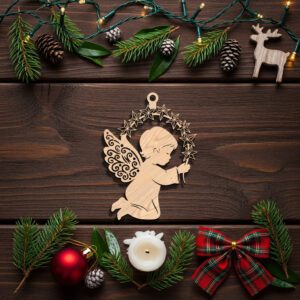 Kneeling Angel Ornament Silhouette, Christmas Decor, Laser Craft