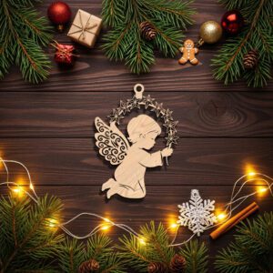 Kneeling Angel Ornament Silhouette, Christmas Decor, Laser Craft