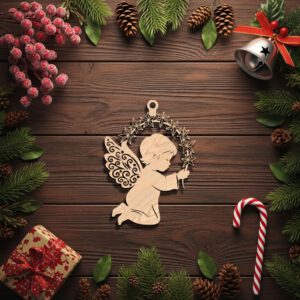 Kneeling Angel Ornament Silhouette, Christmas Decor, Laser Craft