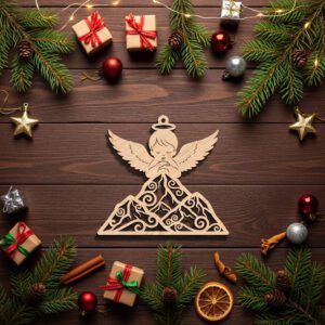 Mountain Angel Christmas Ornament File, Laser Design for