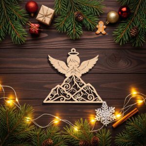 Mountain Angel Christmas Ornament File, Laser Design for