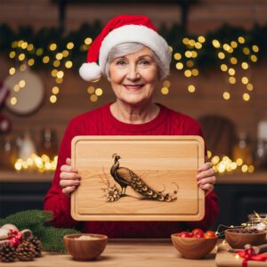 Peacock Engraving Laser File, Christmas Charcuterie Board, Winter