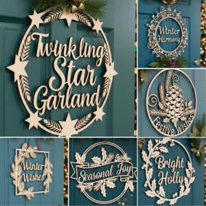 Christmas Door Hanger Bundle, Holiday Laser Files for Wooden Signs, CNC Designs