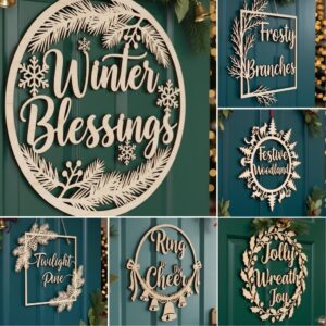Christmas Door Hanger Bundle, Holiday Wooden Sign Designs, Laser Files Set of 6