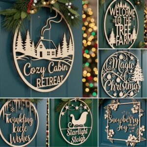 Christmas Door Hanger Bundle, Laser Files for Wooden Holiday Welcome Sign Decor