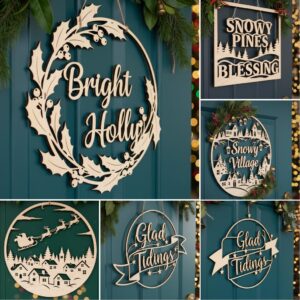 Christmas Door Hanger Bundle, Wooden Signs, Laser Files for Holiday Decor