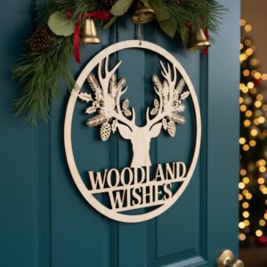 Christmas Door Hanger Deer Silhouette Sign, Festive Holiday Wall Decor File