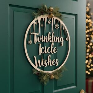 Christmas Door Hanger Digital File, Twinkling Icicle Wishes, Winter Sign Art