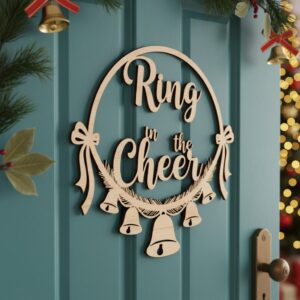 Christmas Door Hanger File, Ring In The Cheer Wreath, Holiday Decor Sign Design