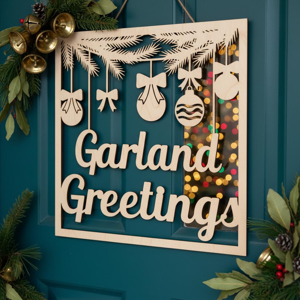 Christmas Door Hanger Laser File, Holiday Garland Welcome Sign Digital ...