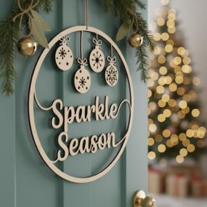 Christmas Door Hanger Laser File, Sparkle Season Round Sign, Holiday Home Decor