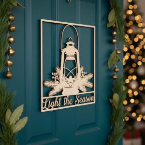 Christmas Lantern Door Hanger Light The Season Sign, Holiday Laser File Decor