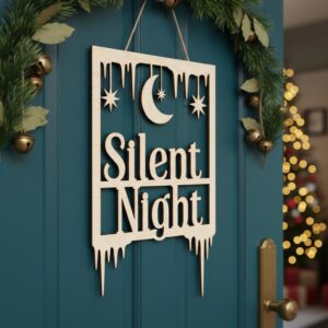 Silent Night Door Hanger, Christmas Laser File, Framed Holiday Silhouette Sign