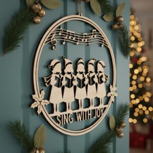 Sing With Joy Christmas Door Hanger, Choir Carolers, Christian Holiday Sign File