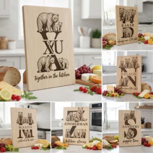 Animal Monogram Design, Wooden Family Name Sign, Vintage Engraved Charcuterie Bundle